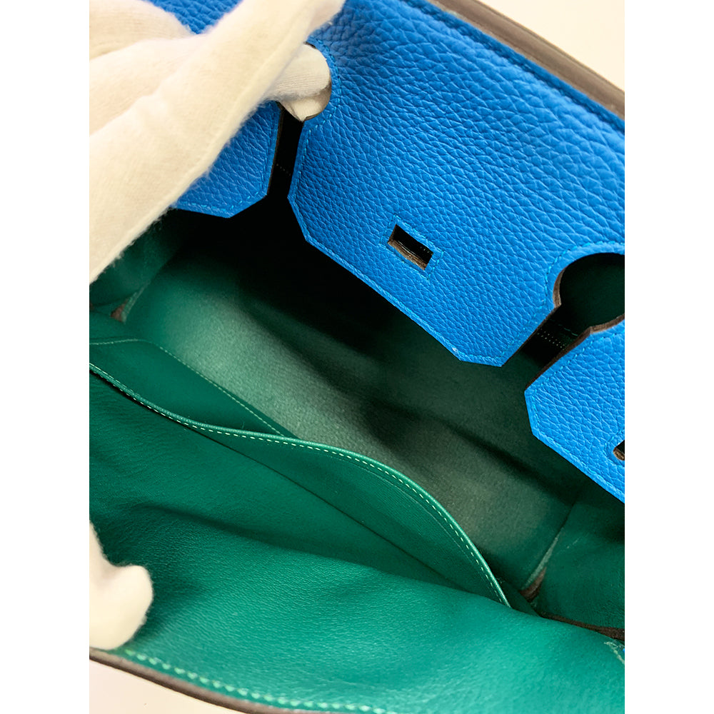 HERMES Birkin 30cm, Blue, Togo Leather, Palladium Hardware