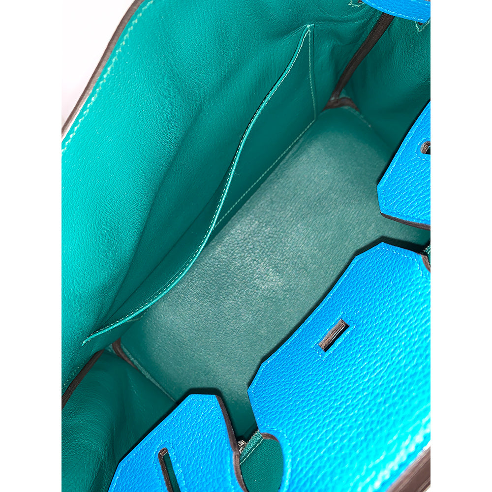 HERMES Birkin 30cm, Blue, Togo Leather, Palladium Hardware