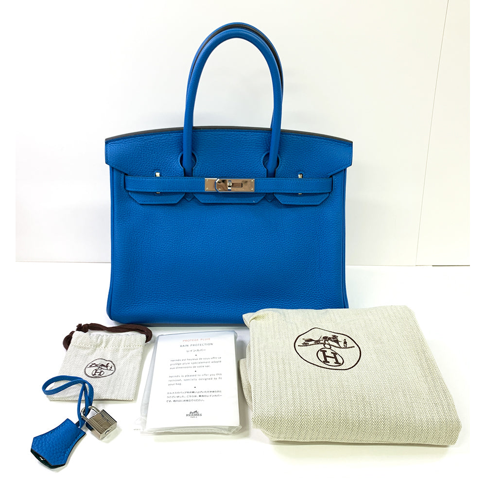 HERMES Birkin 30cm, Blue, Togo Leather, Palladium Hardware