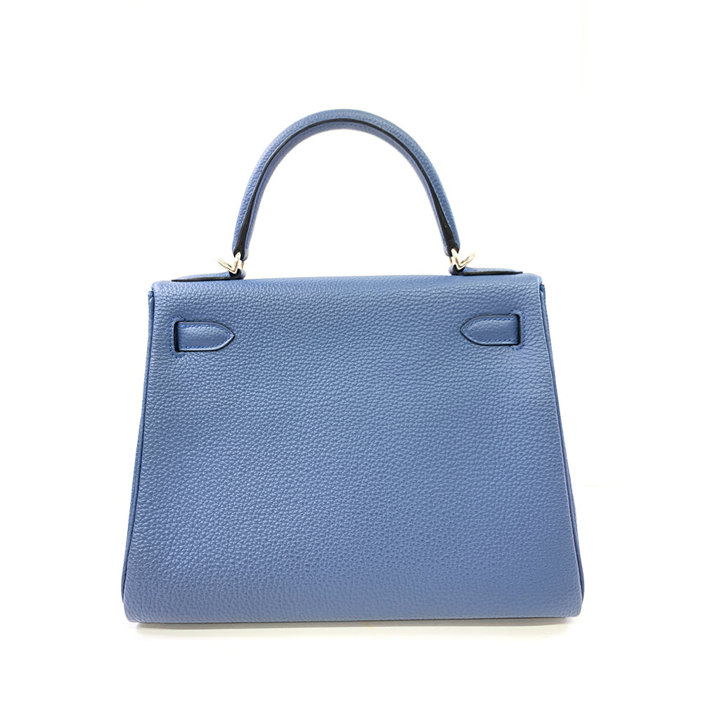 HERMES Kelly 28cm, Navy Blue, Togo Leather, Palladium Hardware