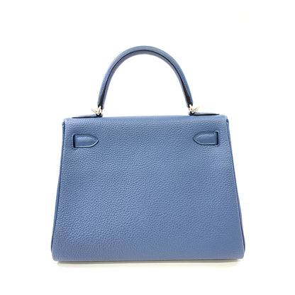 HERMES Kelly 28cm, Navy Blue, Togo Leather, Palladium Hardware