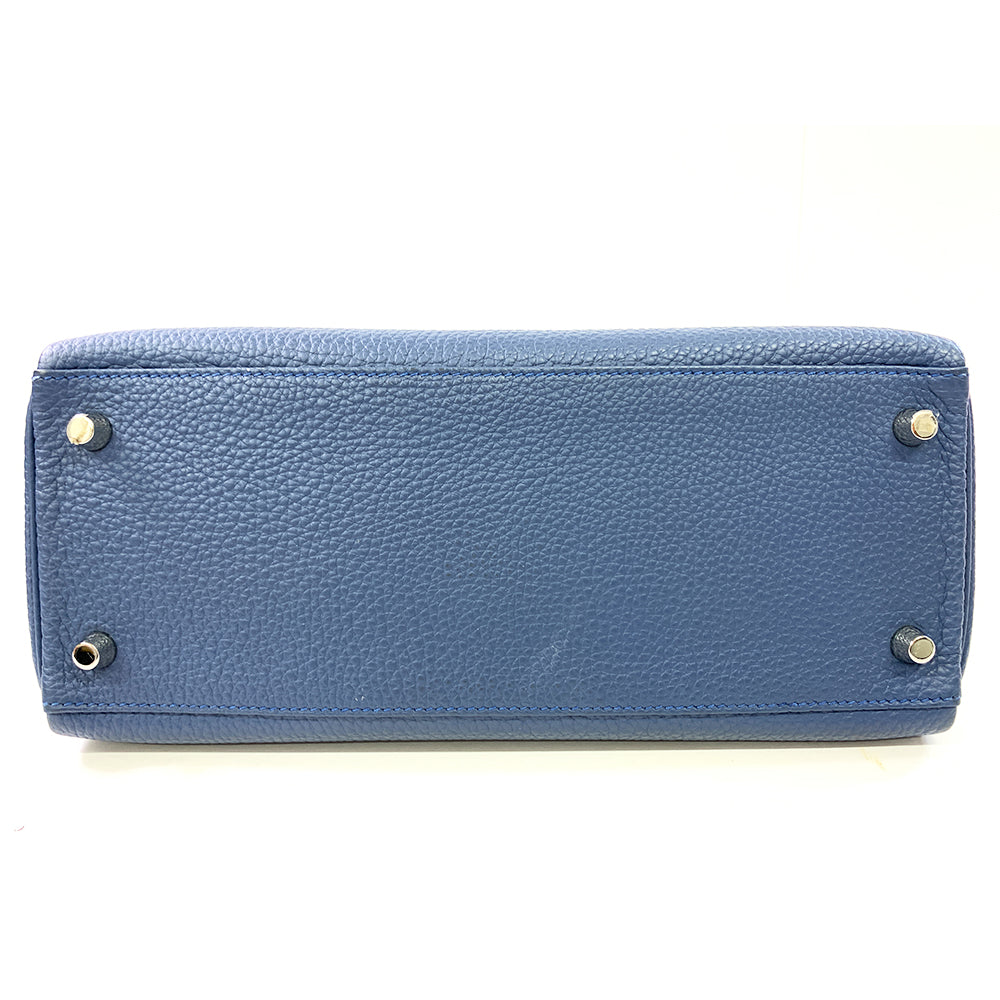 HERMES Kelly 28cm, Navy Blue, Togo Leather, Palladium Hardware