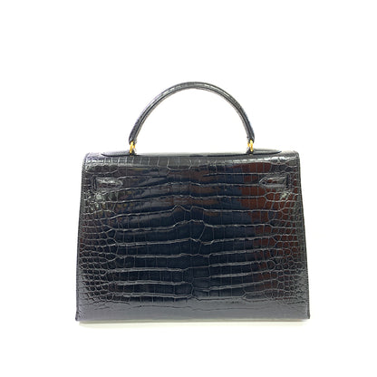 HERMES Kelly 32cm, Black, Porosas Leather, Gold Hardware