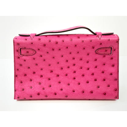HERMES pochette Kelly 22cm, Pink, Ostrich Leather, Palladium Hardware