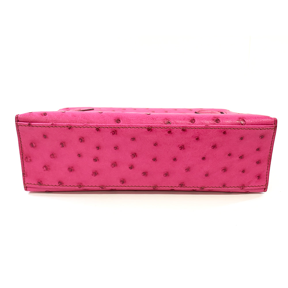 HERMES pochette Kelly 22cm, Pink, Ostrich Leather, Palladium Hardware