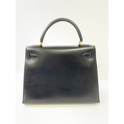 HERMES Kelly 28cm, Black, Calf Leather, Gold Hardware