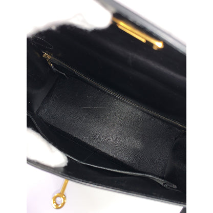 HERMES Kelly 28cm, Black, Calf Leather, Gold Hardware