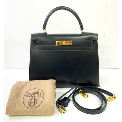 HERMES Kelly 28cm, Black, Calf Leather, Gold Hardware