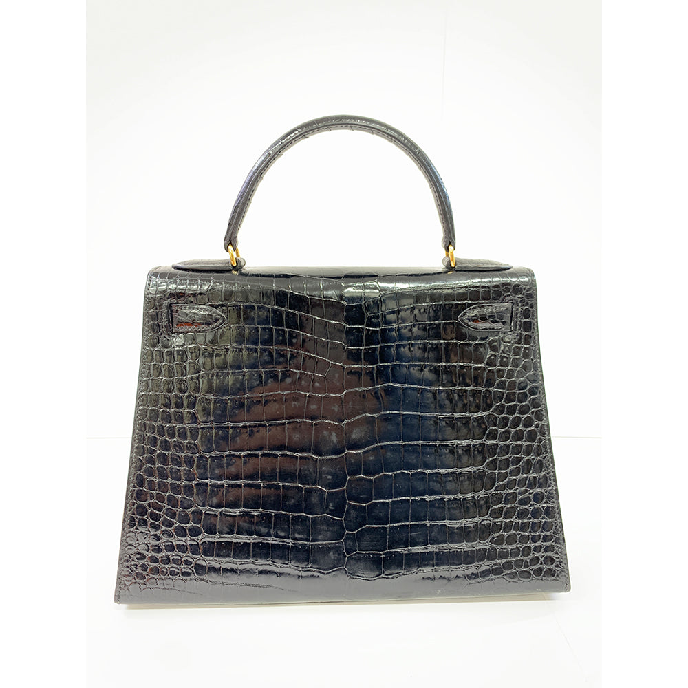 HERMES Kelly 28cm, Black, Porosas Leather, Gold Hardware