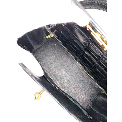 HERMES Kelly 28cm, Black, Porosas Leather, Gold Hardware