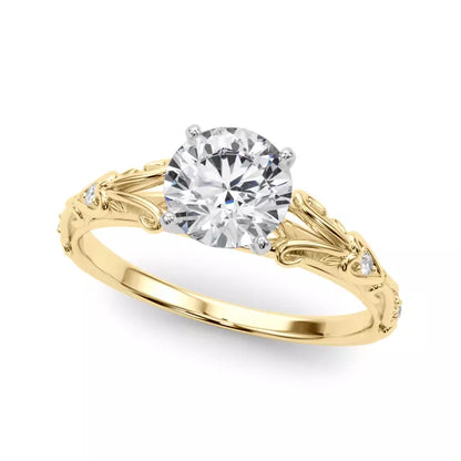 14k Gold Lab Diamond Vintage Inspired Engagement Ring