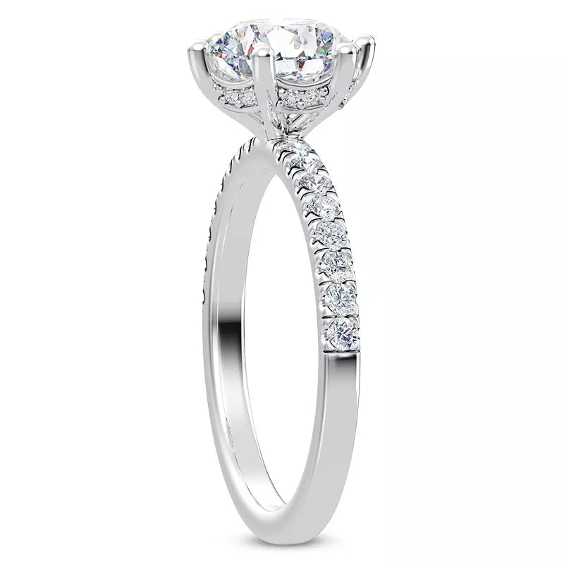 14k Gold Lab Diamond Curved Hidden Halo Engagement Ring