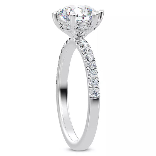 14k Gold Lab Diamond Curved Hidden Halo Engagement Ring