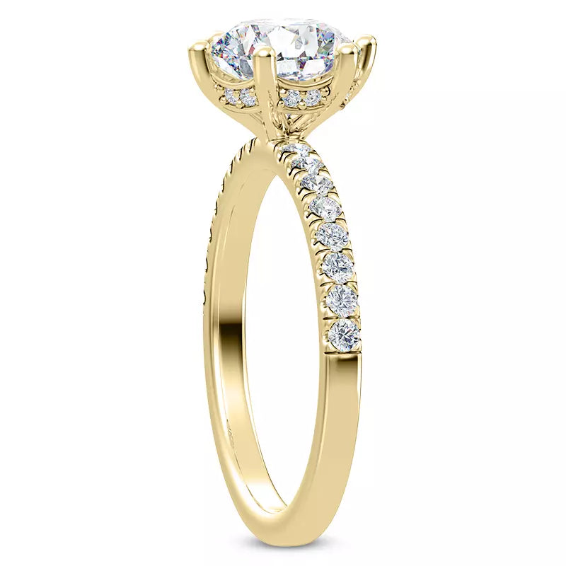 14k Gold Lab Diamond Curved Hidden Halo Engagement Ring