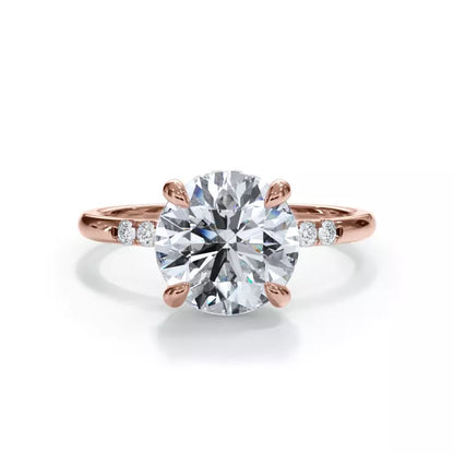 14k Gold Lab Diamond Trio Pave Hidden Halo Engagement Ring