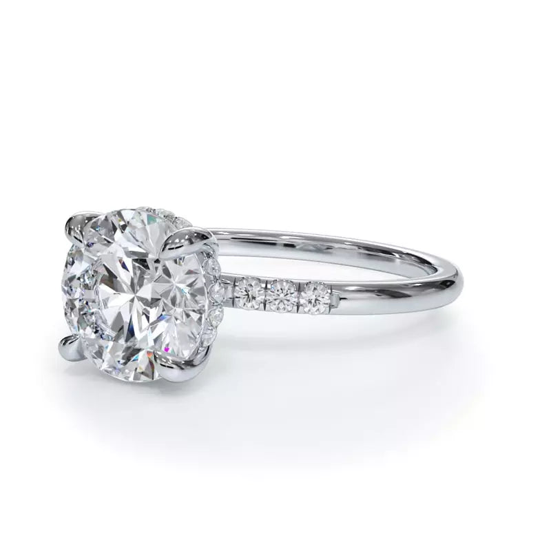 14k Gold Lab Diamond Trio Pave Hidden Halo Engagement Ring