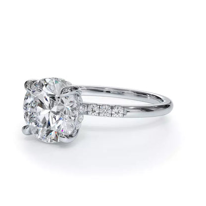 14k Gold Lab Diamond Trio Pave Hidden Halo Engagement Ring