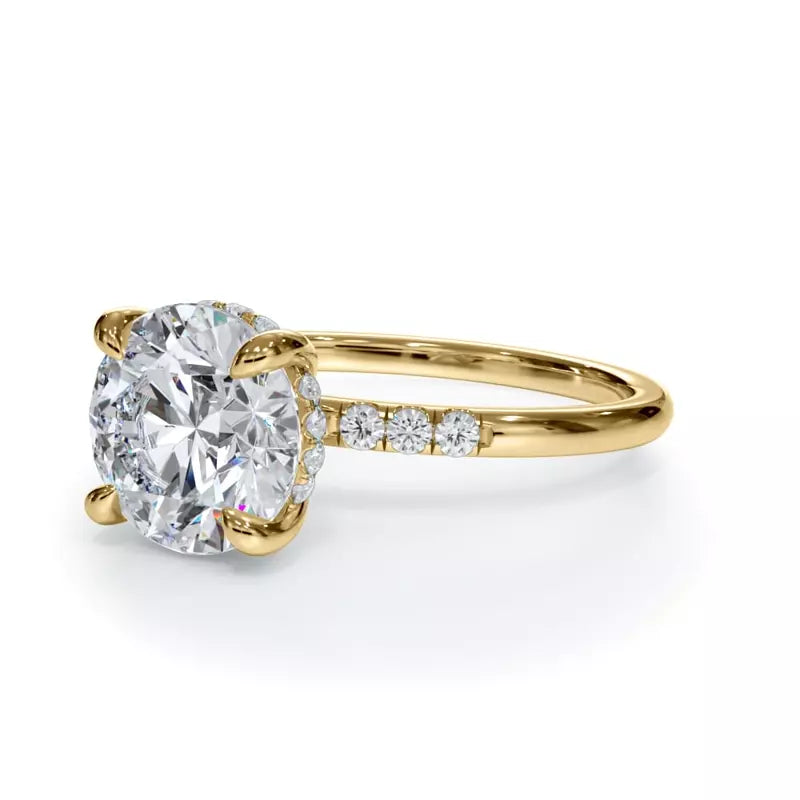 14k Gold Lab Diamond Trio Pave Hidden Halo Engagement Ring