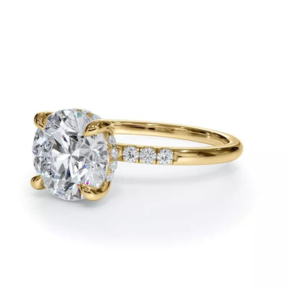 14k Gold Lab Diamond Trio Pave Hidden Halo Engagement Ring