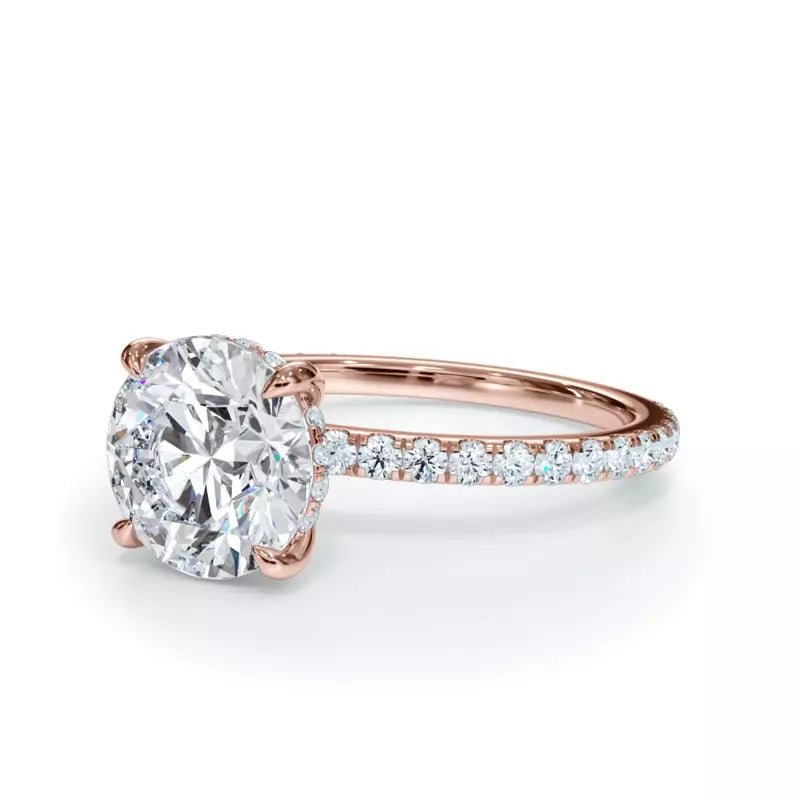 14k Gold Lab Diamond Pave Hidden Halo Solitaire Ring
