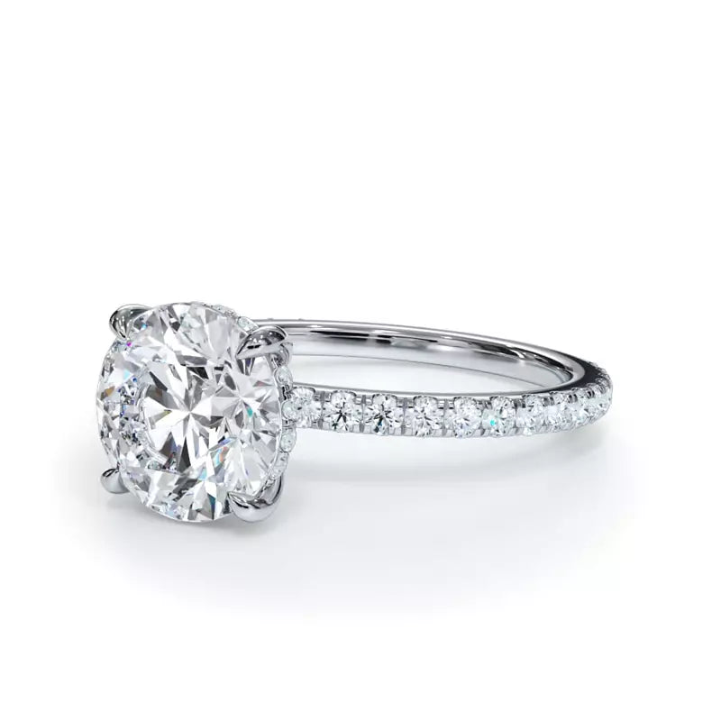 14k Gold Lab Diamond Pave Hidden Halo Solitaire Ring