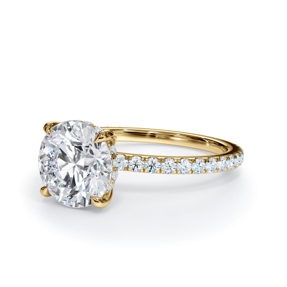14k Gold Lab Diamond Pave Hidden Halo Solitaire Ring