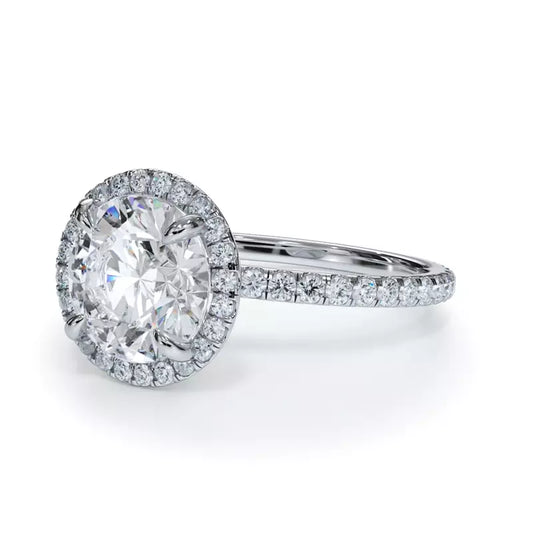 14k Gold Lab Diamond Pave Halo Engagement Ring