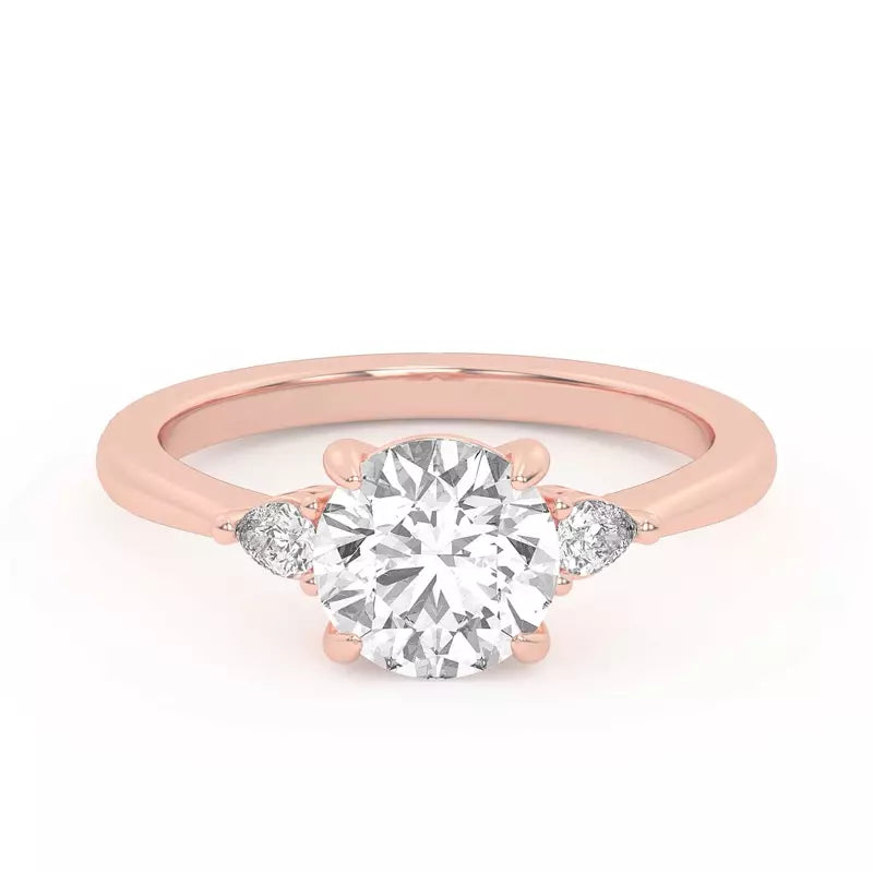 14k Gold Lab Diamond Pear Diamond 3 Stone Engagement Ring