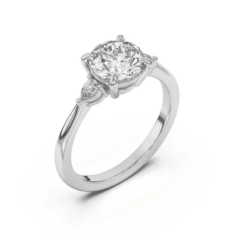 14k Gold Lab Diamond Pear Diamond 3 Stone Engagement Ring