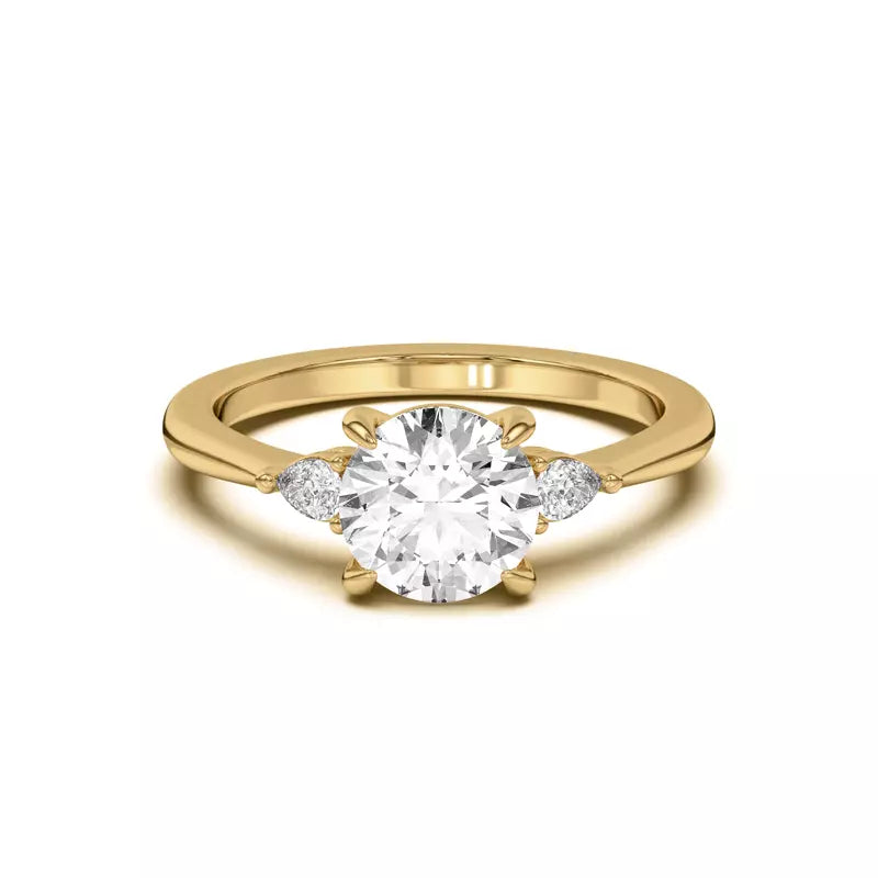 14k Gold Lab Diamond Pear Diamond 3 Stone Engagement Ring
