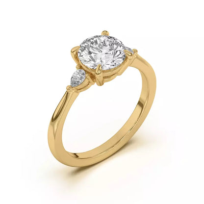 14k Gold Lab Diamond Pear Diamond 3 Stone Engagement Ring