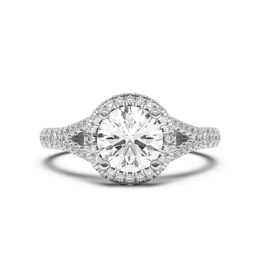14k Gold Lab Diamond Split Shank Halo Engagement Ring