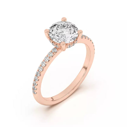 14k Gold Lab Diamond Pave Hidden Halo Solitaire Ring