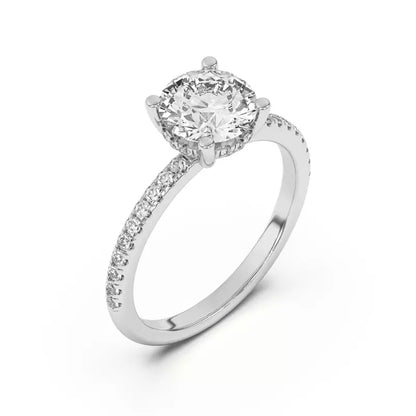 14k Gold Lab Diamond Pave Hidden Halo Solitaire Ring