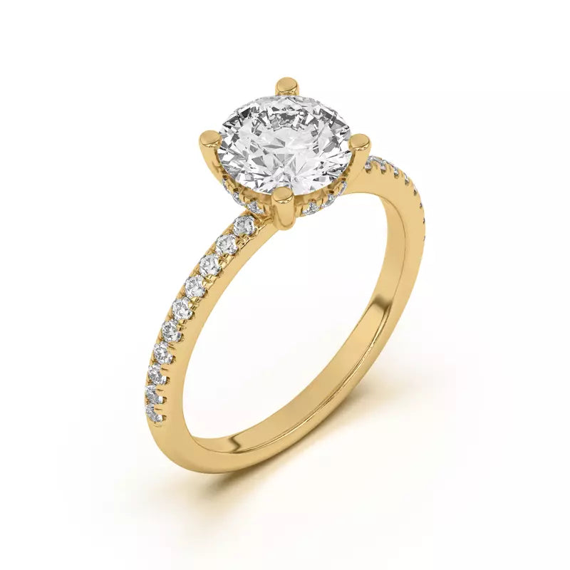 14k Gold Lab Diamond Pave Hidden Halo Solitaire Ring
