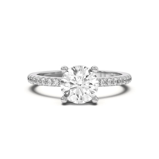 14k Gold Lab Diamond Pave Solitaire Ring-