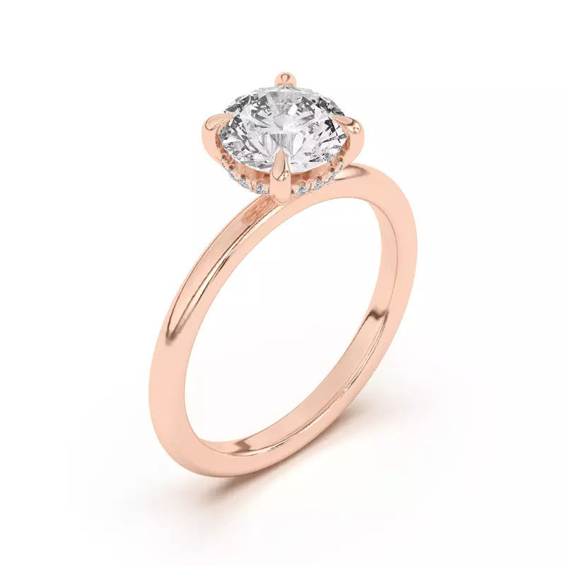 14k Gold Lab Diamond Hidden Halo Solitaire Ring