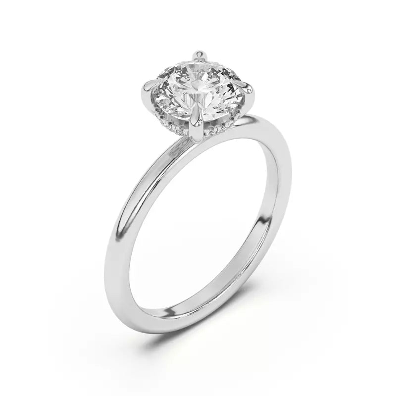 14k Gold Lab Diamond Hidden Halo Solitaire Ring