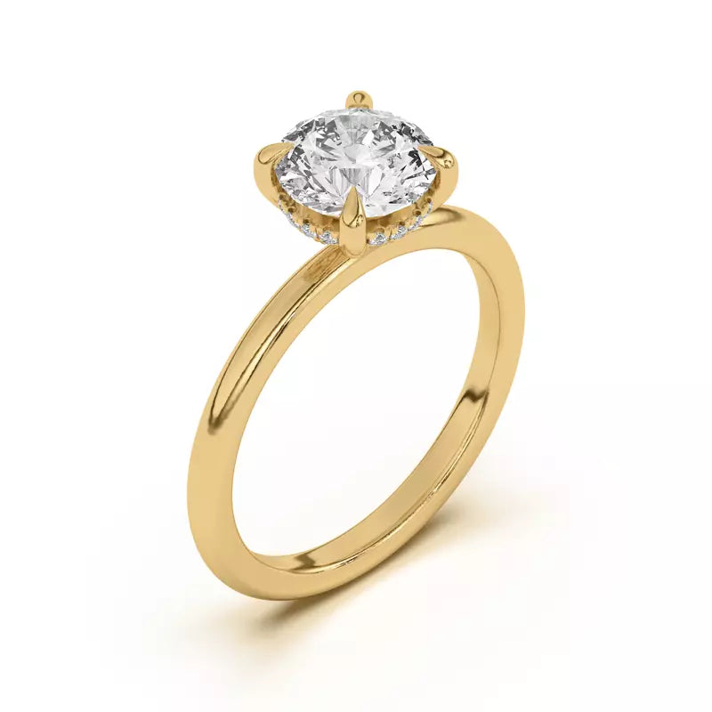 14k Gold Lab Diamond Hidden Halo Solitaire Ring