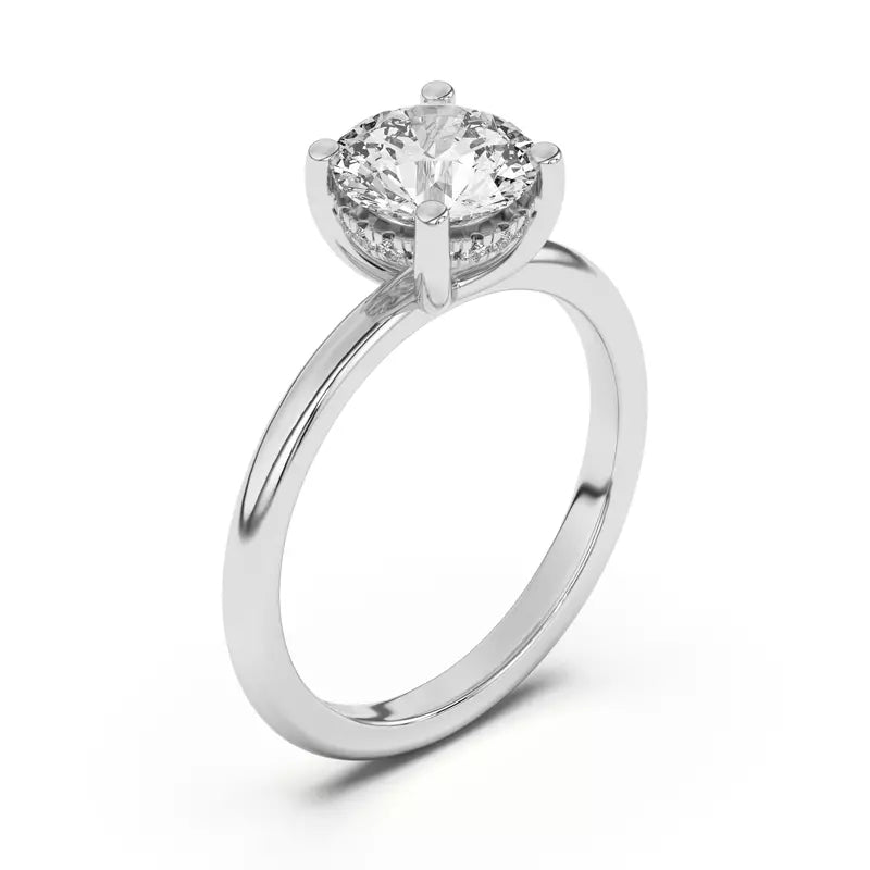 14k Gold Lab Diamond Hidden Halo Solitaire Ring