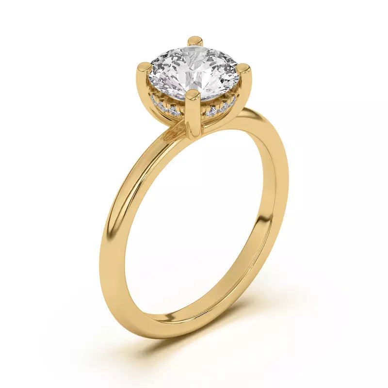 14k Gold Lab Diamond Hidden Halo Solitaire Ring