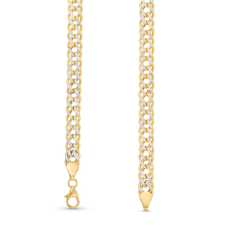 14k Two Tone 7mm Diamond-Cut Hollow Rhombus Chain Necklace