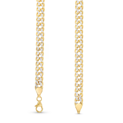 14k Two Tone 7mm Diamond-Cut Hollow Rhombus Chain Necklace