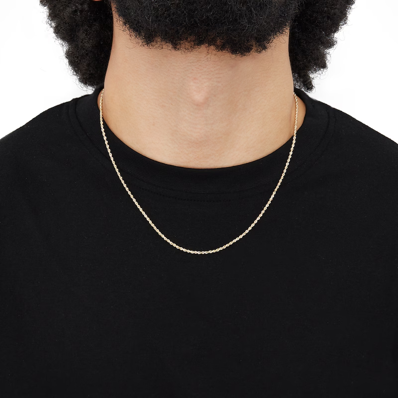 14k Gold 1.8 mm Diamond-Cut Round Hollow Rope Chain Necklace