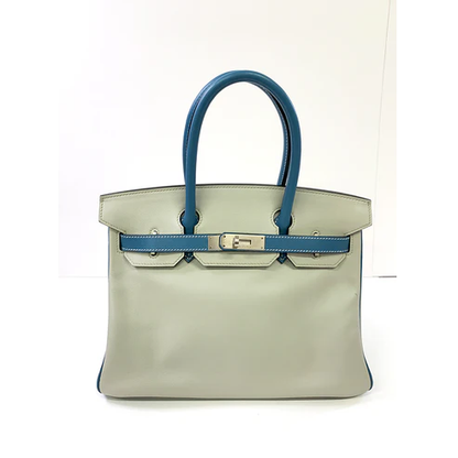 HERMES Birkin 30cm, light grey & blue, Swift Leather, Palladium Hardware