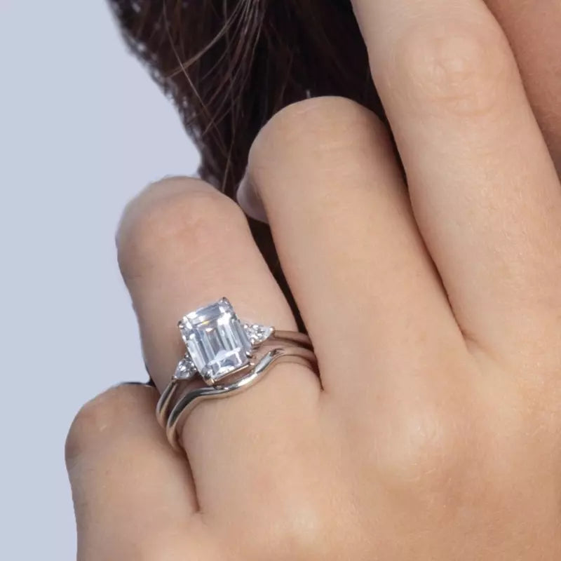 14k Gold Lab Diamond Pear Diamond 3 Stone Engagement Ring