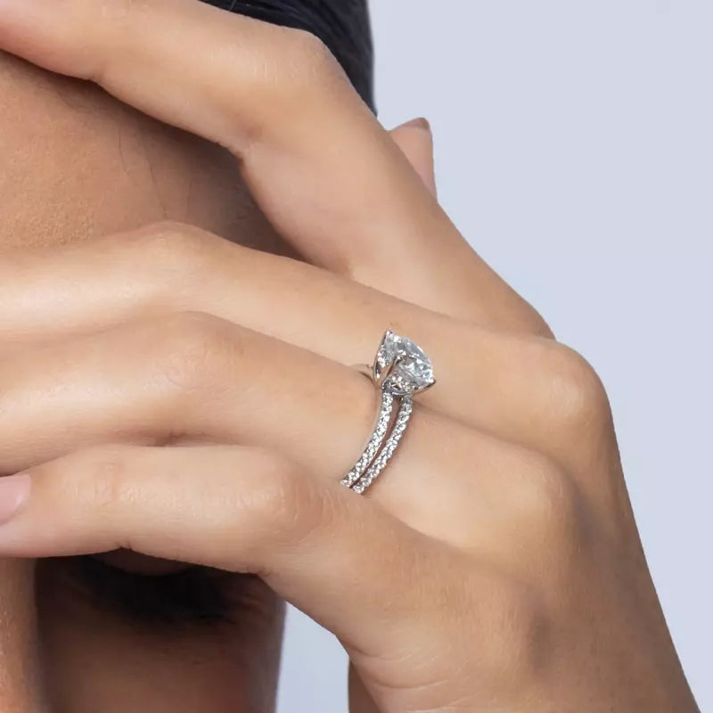 14k Gold Lab Diamond Pave Hidden Halo Solitaire Ring