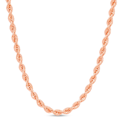 14k Gold 2.4mm Semi-Solid Round Rope Chain Necklace