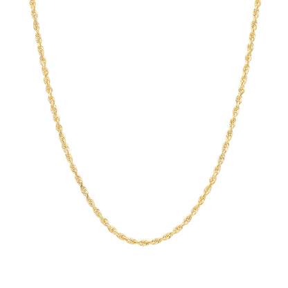 14k Gold 2.4mm Semi-Solid Round Rope Chain Necklace