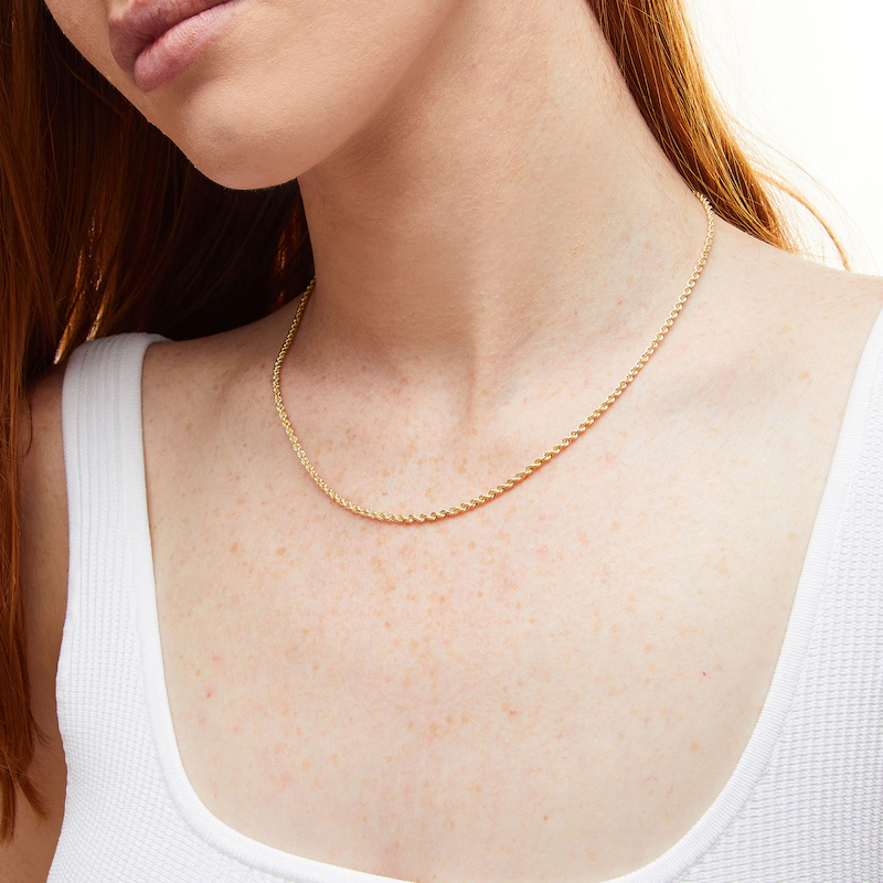 14k Gold 2.4mm Semi-Solid Round Rope Chain Necklace